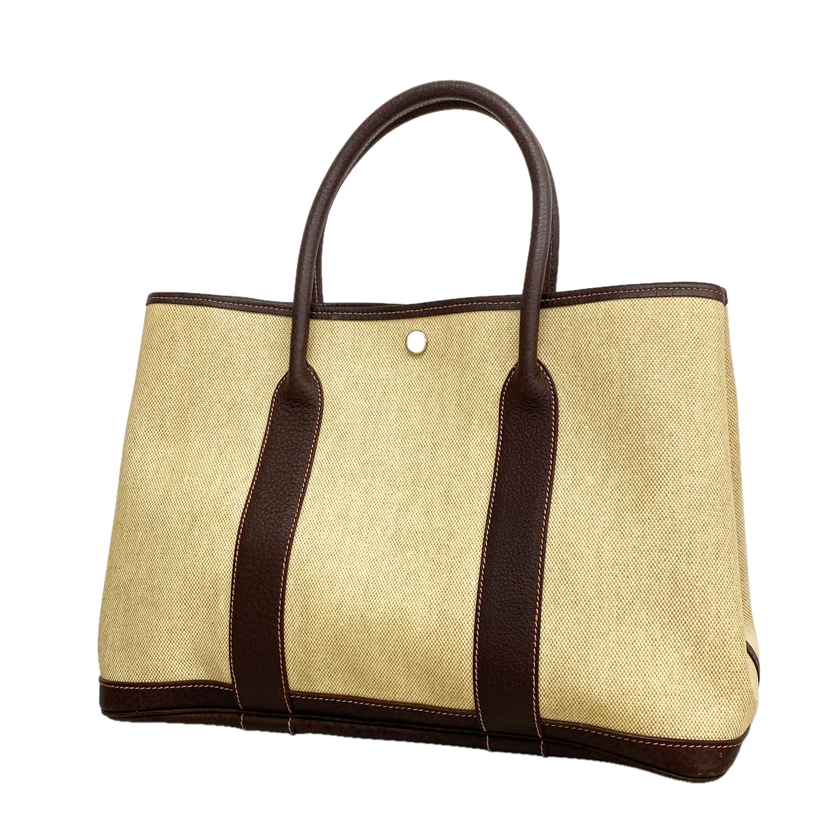 【6hb0844】エルメス トートバッグ ガーデンパーティPM トワルアッシュ ブラウン シルバー金具 □F刻印【中古】メンズ レディース ユニセックス