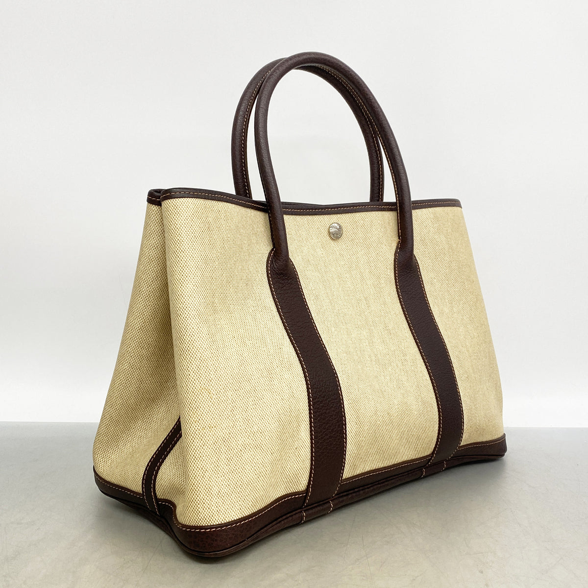 【6hb0844】エルメス トートバッグ ガーデンパーティPM トワルアッシュ ブラウン シルバー金具 □F刻印【中古】メンズ レディース ユニセックス