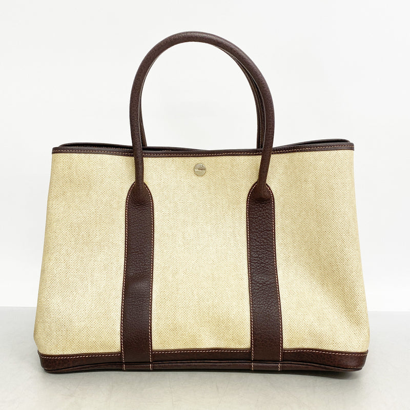 【6hb0844】エルメス トートバッグ ガーデンパーティPM トワルアッシュ ブラウン シルバー金具 □F刻印【中古】メンズ レディース ユニセックス