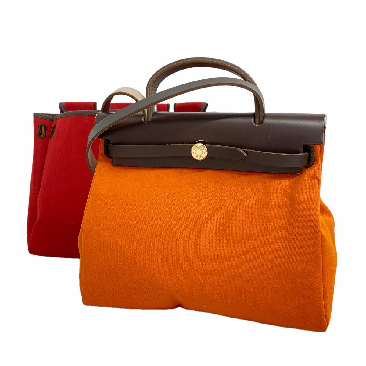 【6hb0873】エルメス ハンドバッグ エールバッグPM トワルオフィシエ オレンジ レッド ゴールド金具 □I刻印 2wayバッグ【中古】レディース