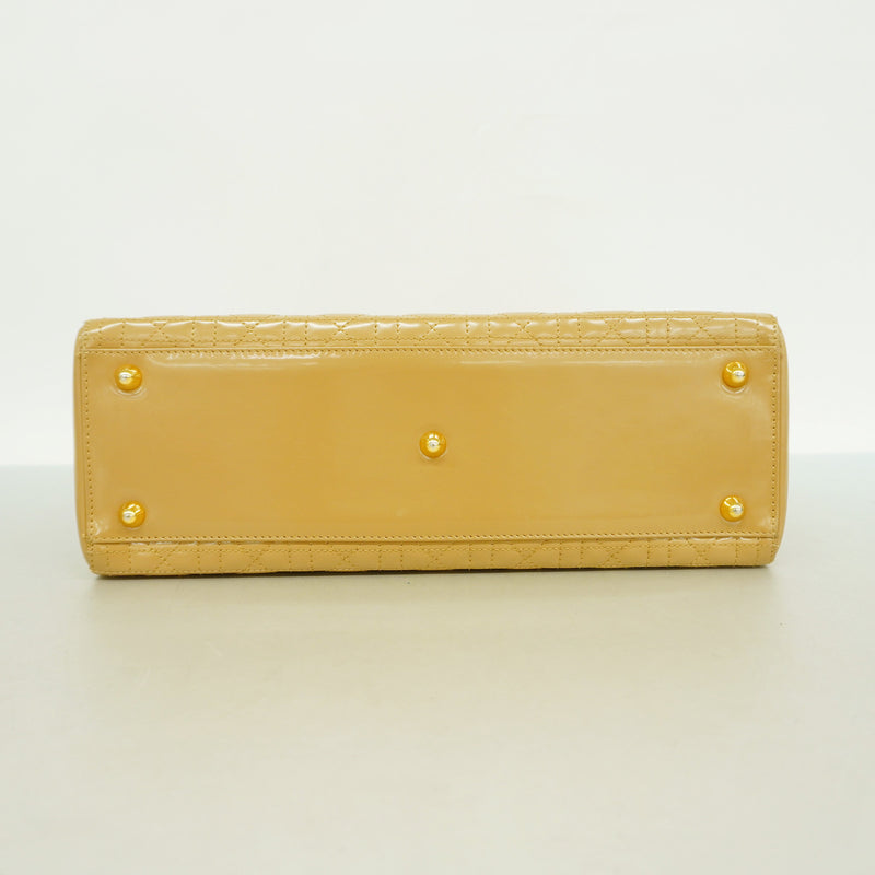 【6hb0892】クリスチャンディオール ハンドバッグ カナージュ エナメル ベージュ ゴールド金具【中古】レディース