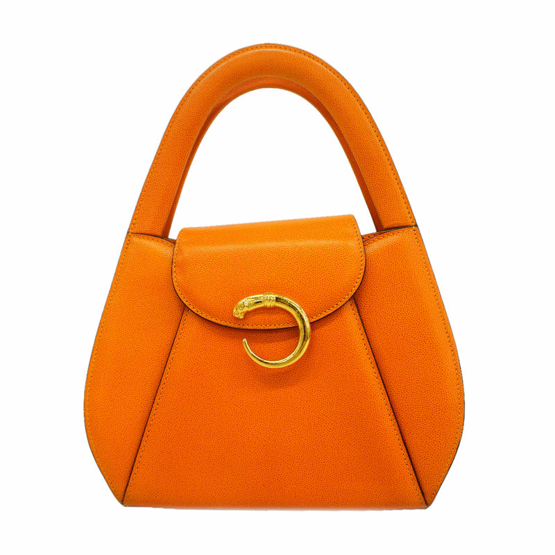 【6hb0898】カルティエ ハンドバッグ パンテール レザー オレンジ ゴールド金具【中古】レディース