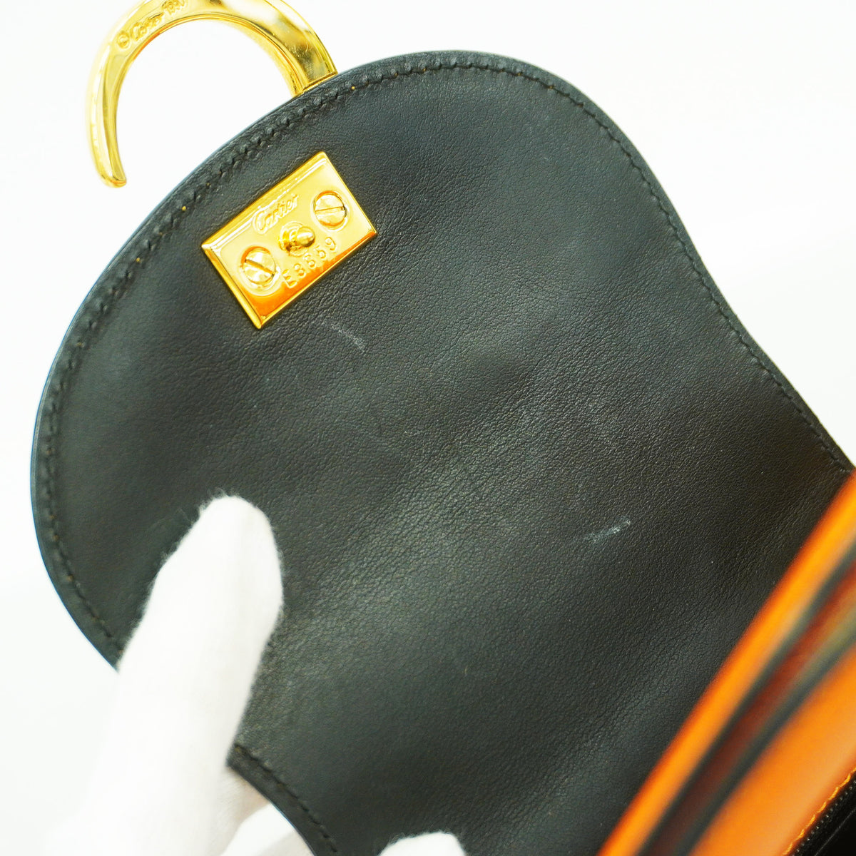 【6hb0898】カルティエ ハンドバッグ パンテール レザー オレンジ ゴールド金具【中古】レディース