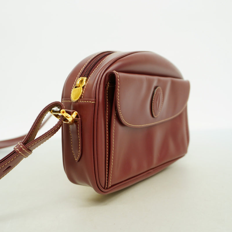 【6hb0899】カルティエ ショルダーバッグ マスト レザー ボルドー ゴールド金具【中古】レディース