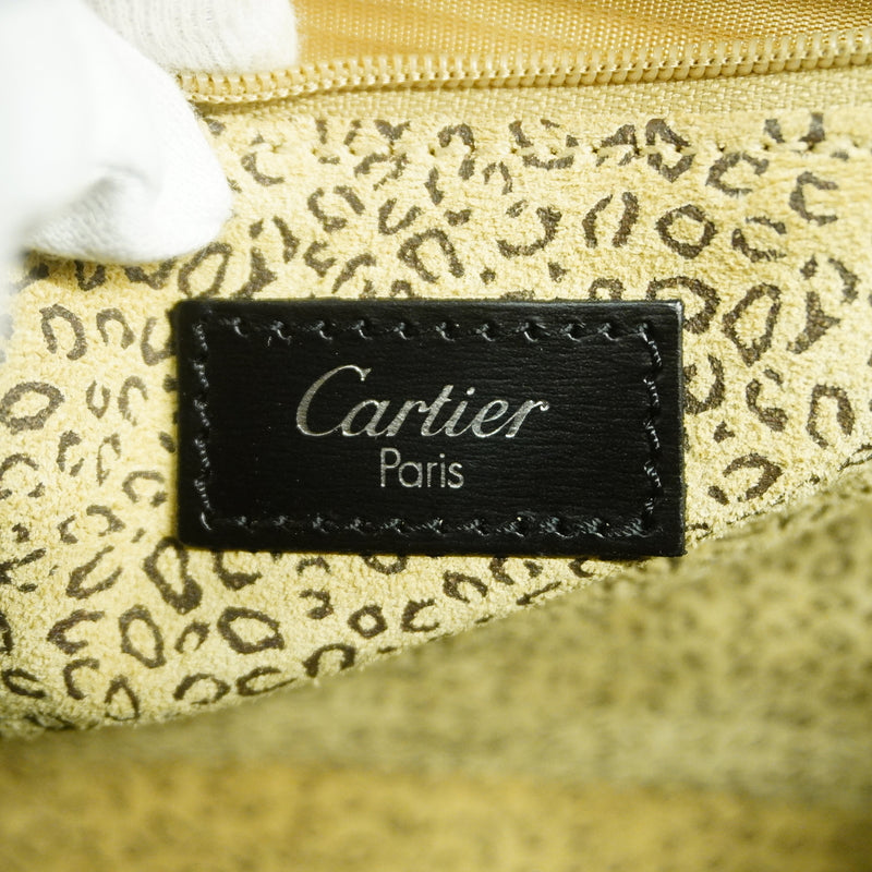 【6hb0900】カルティエ ハンドバッグ パンテール レザー ブラック シルバー金具【中古】レディース