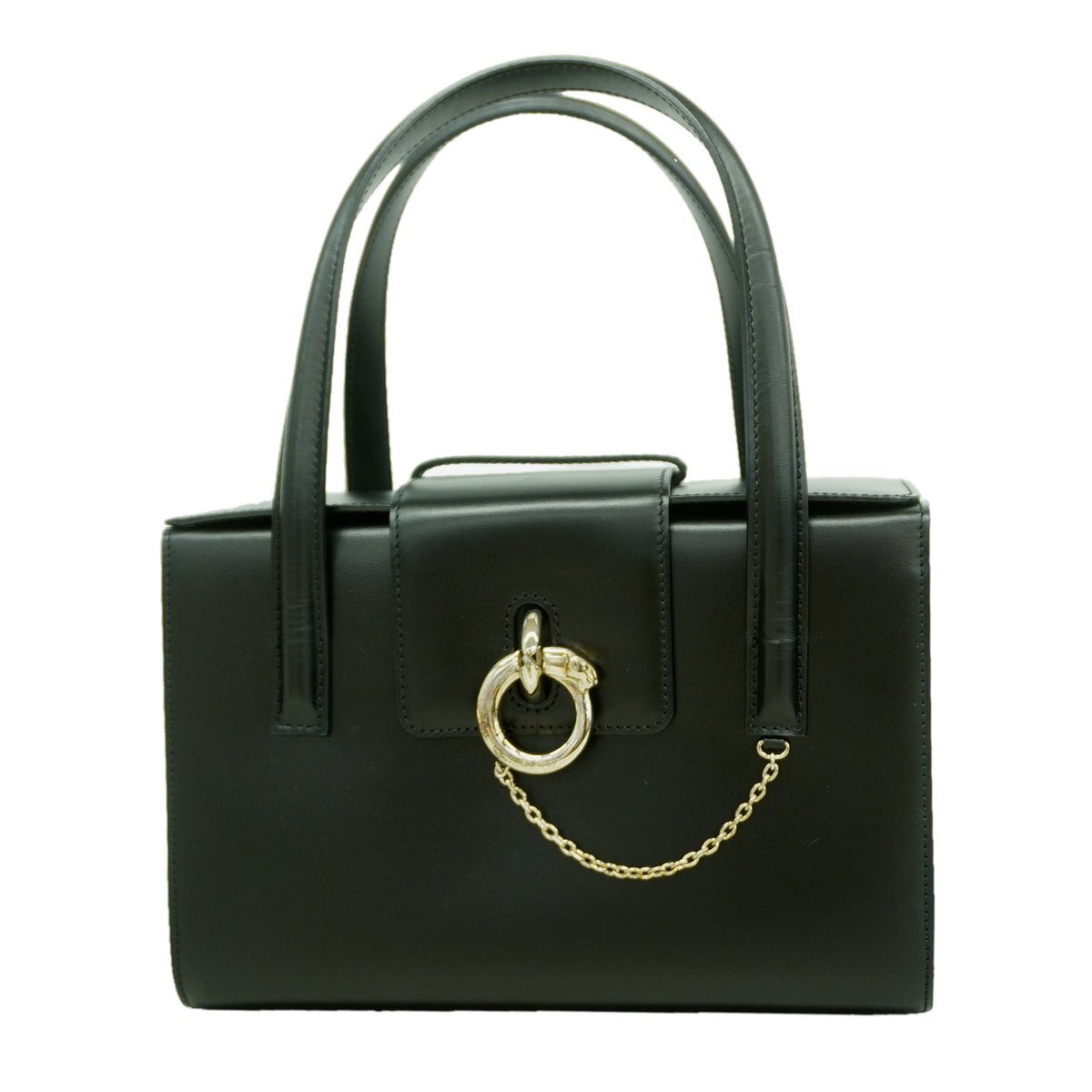 【6hb0900】カルティエ ハンドバッグ パンテール レザー ブラック シルバー金具【中古】レディース