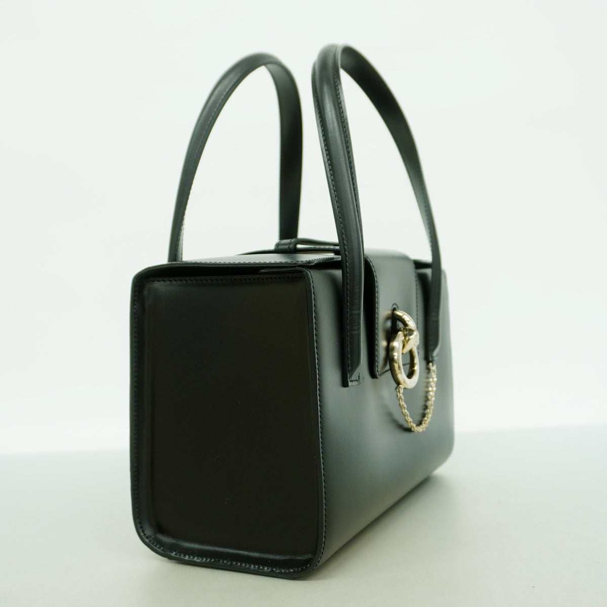 【6hb0900】カルティエ ハンドバッグ パンテール レザー ブラック シルバー金具【中古】レディース