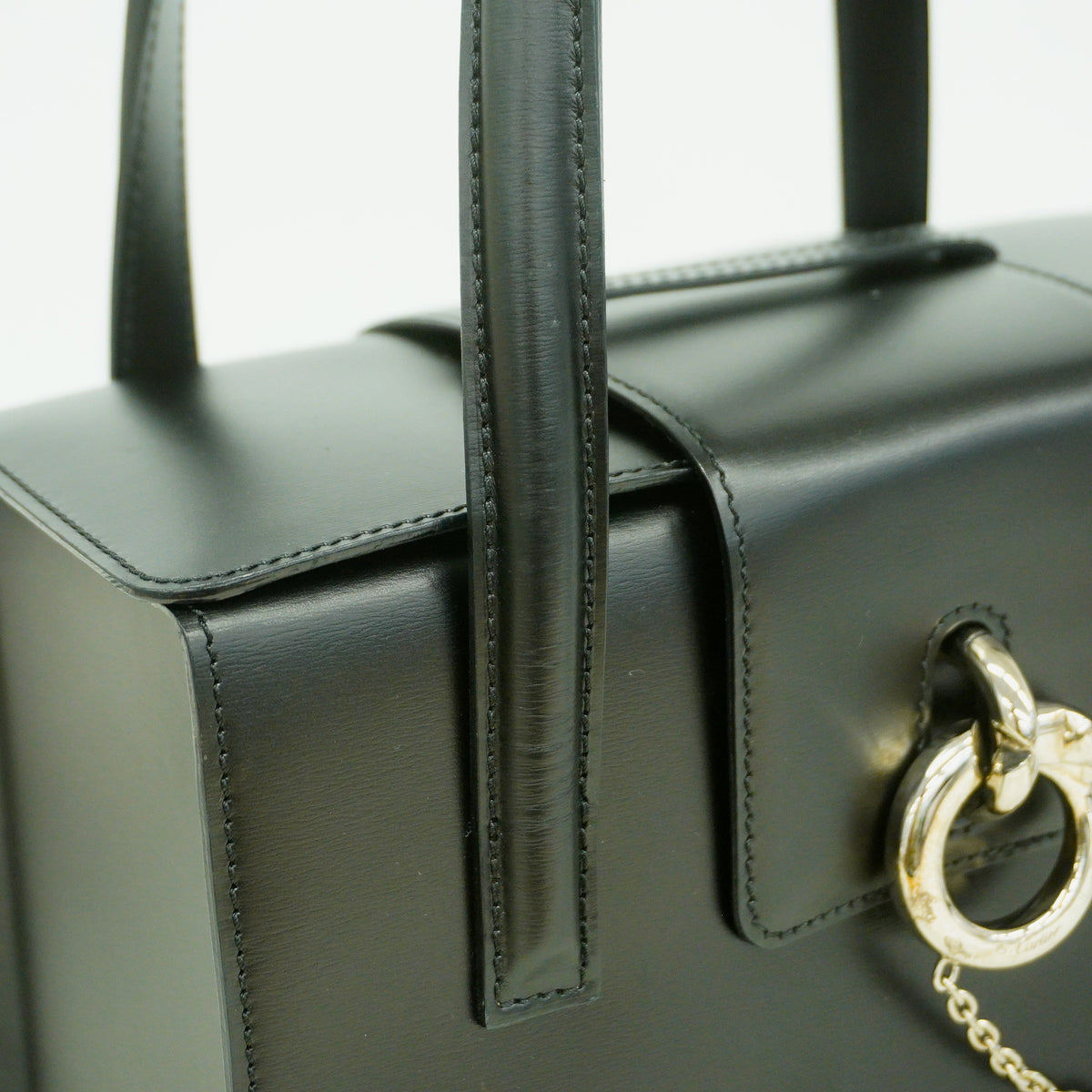 【6hb0900】カルティエ ハンドバッグ パンテール レザー ブラック シルバー金具【中古】レディース