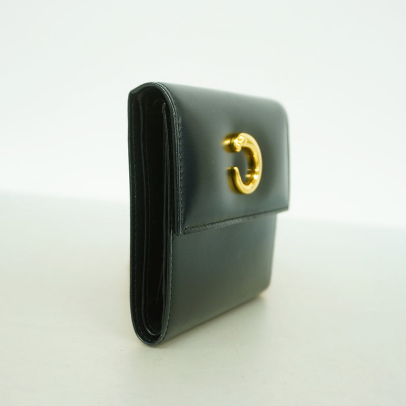 【6hb0901】カルティエ 三つ折り財布 パンテール レザー ブラック ゴールド金具【中古】レディース