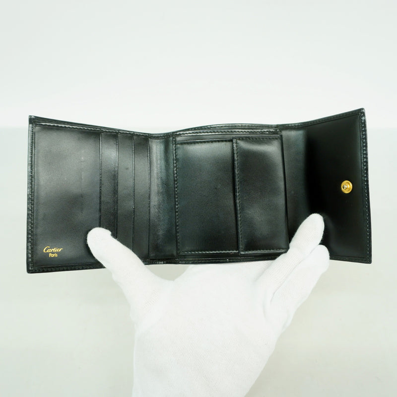 【6hb0901】カルティエ 三つ折り財布 パンテール レザー ブラック ゴールド金具【中古】レディース