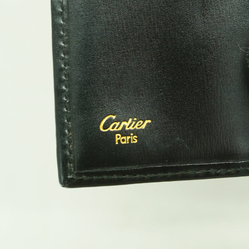 【6hb0901】カルティエ 三つ折り財布 パンテール レザー ブラック ゴールド金具【中古】レディース