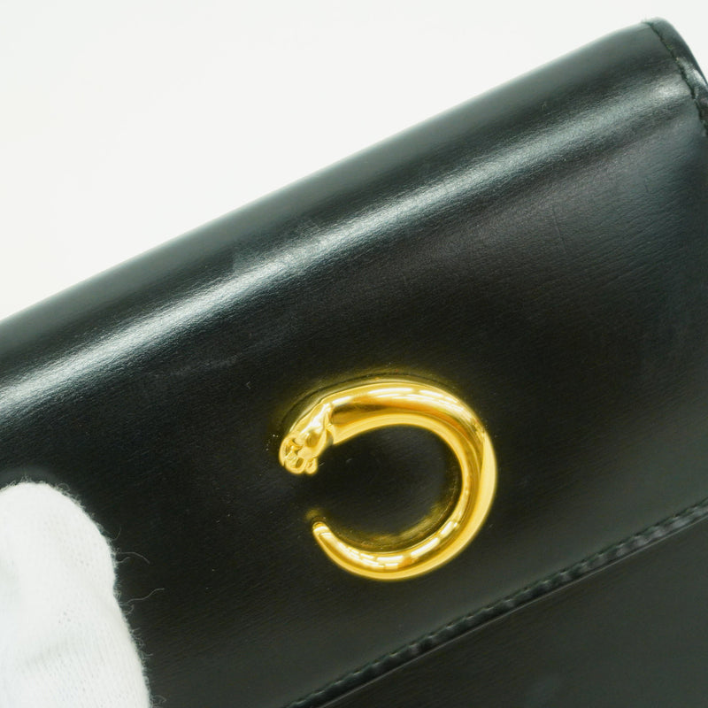 【6hb0901】カルティエ 三つ折り財布 パンテール レザー ブラック ゴールド金具【中古】レディース