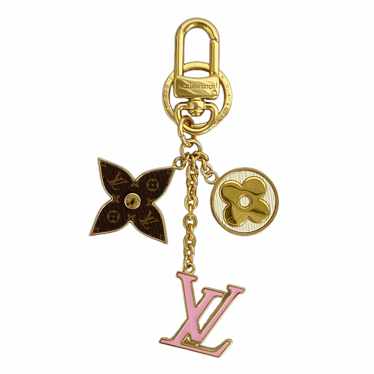 【6hb0912】ルイヴィトン キーホルダー・チャーム モノグラム・フラワー/LVイニシャル スプリングストリート M01187 ゴールド マルチカラー【中古】レディース