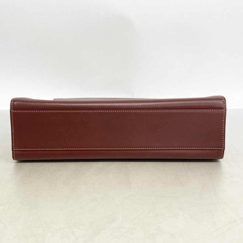 【6hb0915】カルティエ ハンドバッグ マスト レザー ボルドー ゴールド金具【中古】レディース
