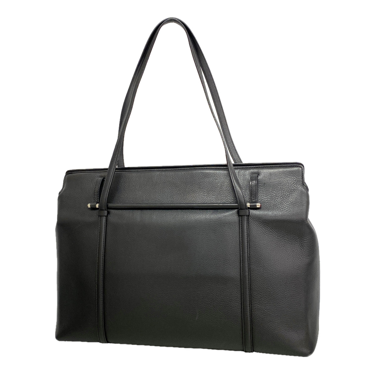 【6hb0916】カルティエ トートバッグ カボション レザー ブラック シルバー金具【中古】レディース