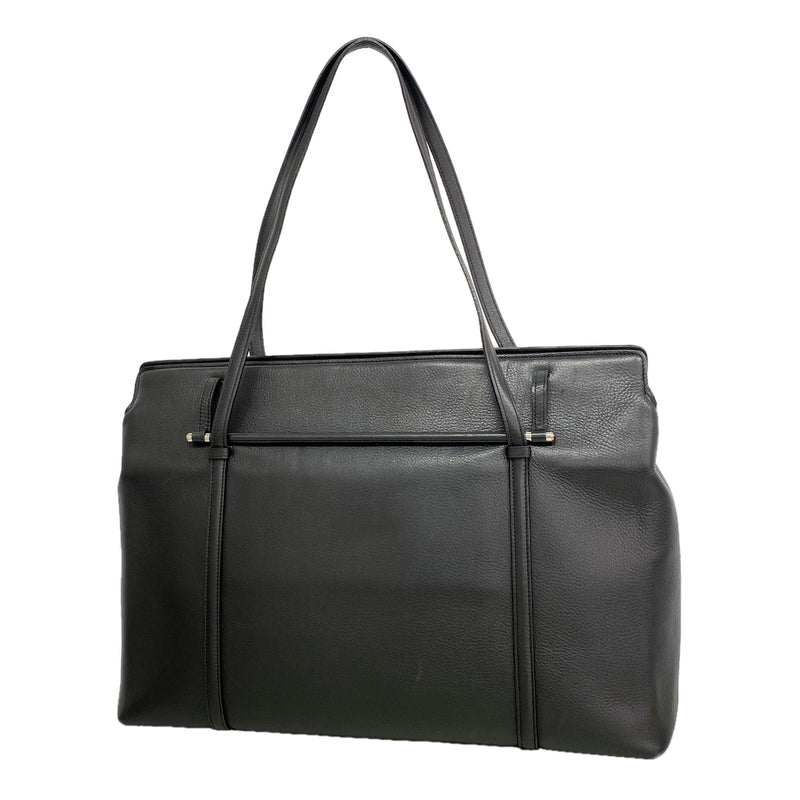 【6hb0916】カルティエ トートバッグ カボション レザー ブラック シルバー金具【中古】レディース