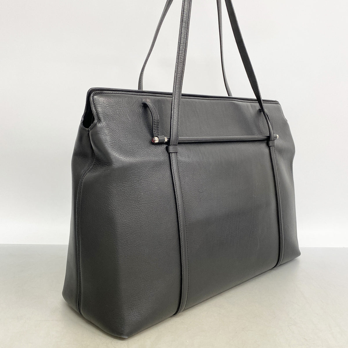 【6hb0916】カルティエ トートバッグ カボション レザー ブラック シルバー金具【中古】レディース