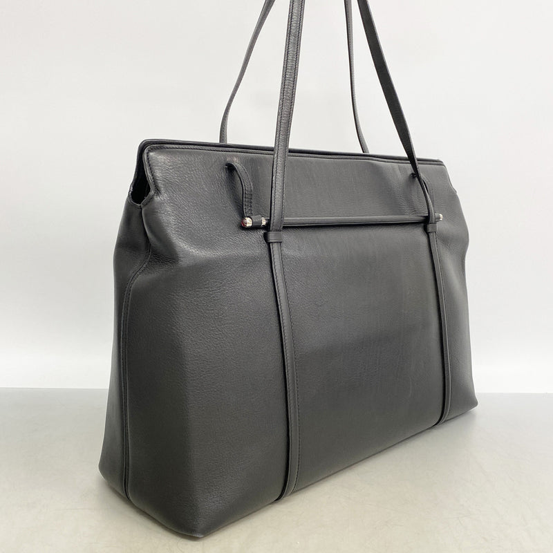 【6hb0916】カルティエ トートバッグ カボション レザー ブラック シルバー金具【中古】レディース