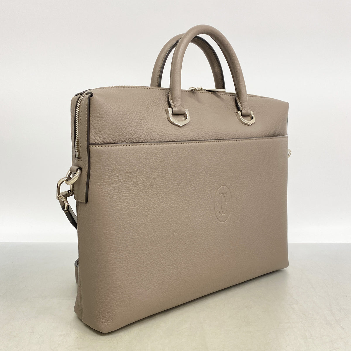 【6hb0917】カルティエ ブリーフケース マスト レザー グレー シルバー金具 2wayバッグ【中古】メンズ