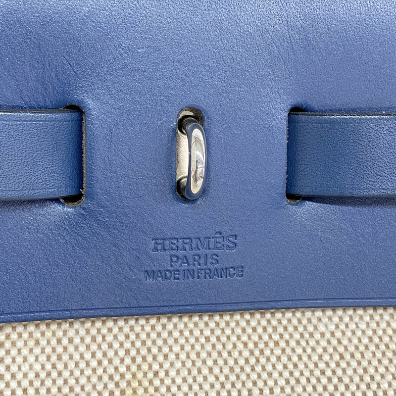 【6hb0927】エルメス ハンドバッグ エールバッグPM トワルアッシュ ブルー シルバー金具 □F刻印【中古】レディース