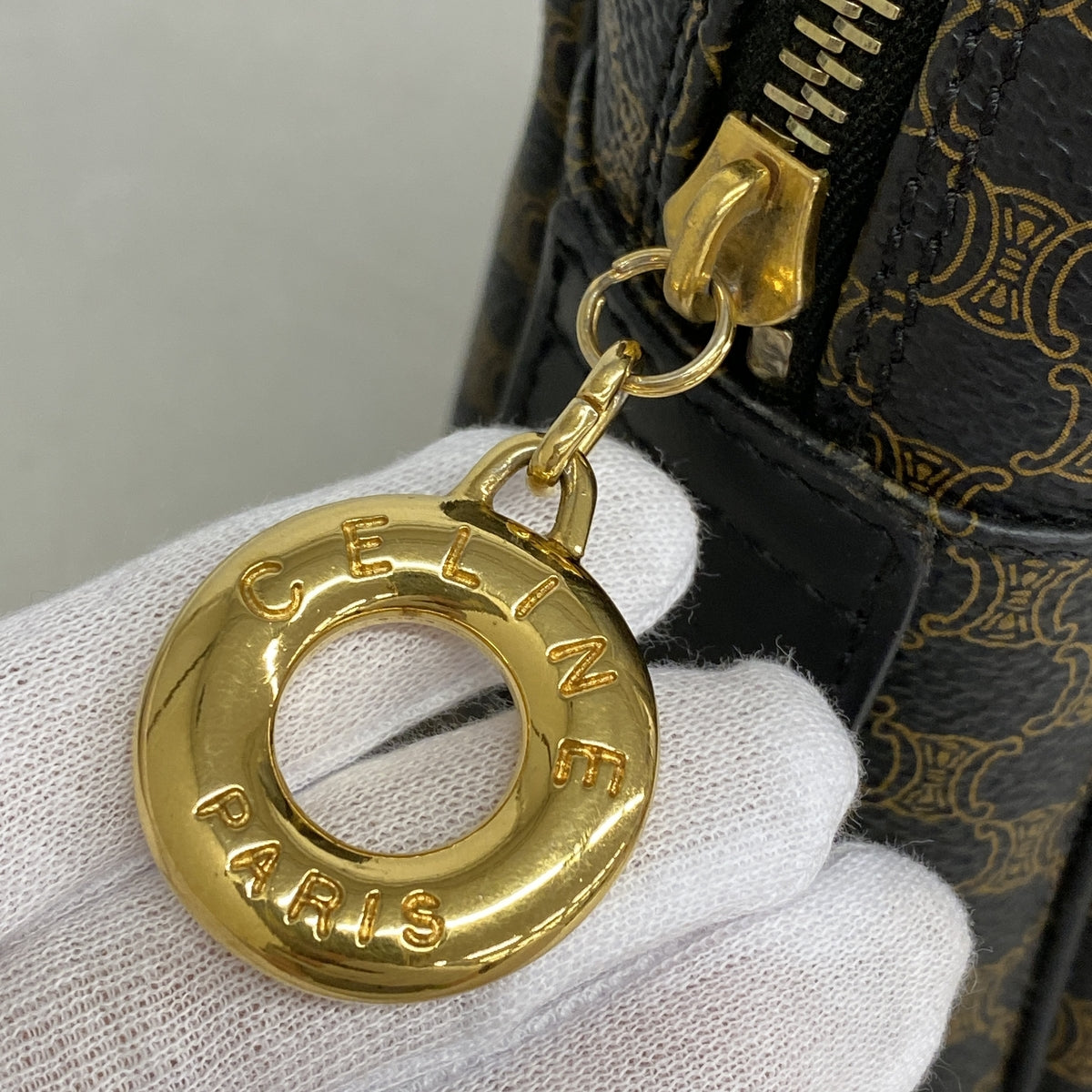 【6hb0929】セリーヌ ハンドバッグ マカダム PVC ブラック ゴールド金具【中古】レディース