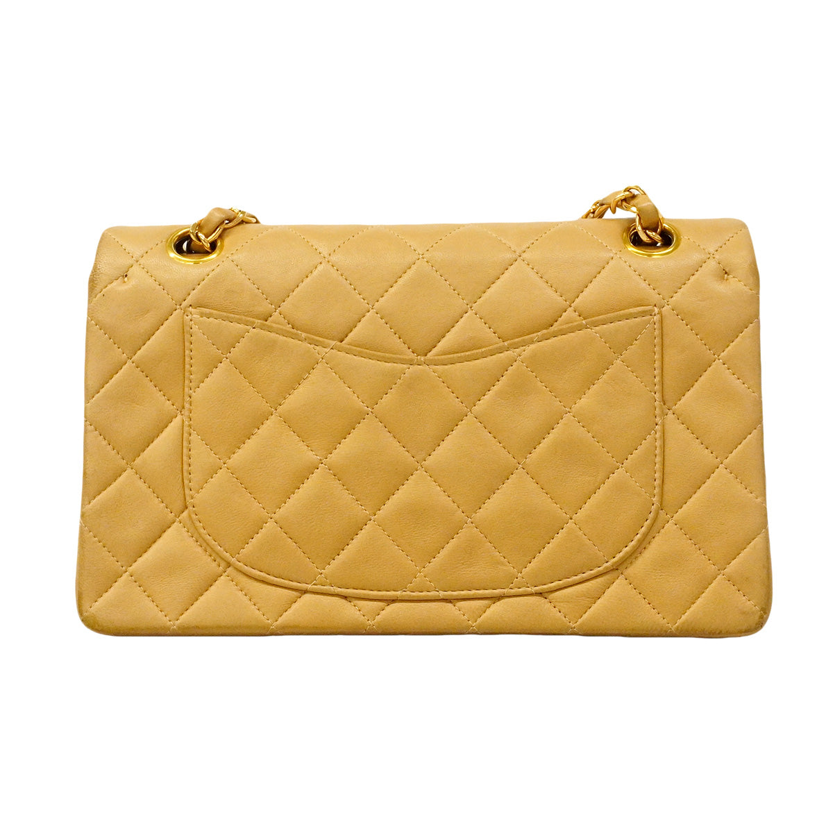 【6hb0964】シャネル ショルダーバッグ マトラッセ Wフラップ Wチェーン ラムスキン ベージュ ゴールド金具【中古】レディース