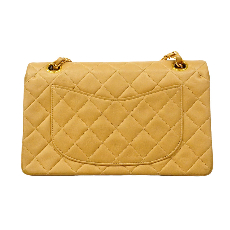 【6hb0964】シャネル ショルダーバッグ マトラッセ Wフラップ Wチェーン ラムスキン ベージュ ゴールド金具【中古】レディース