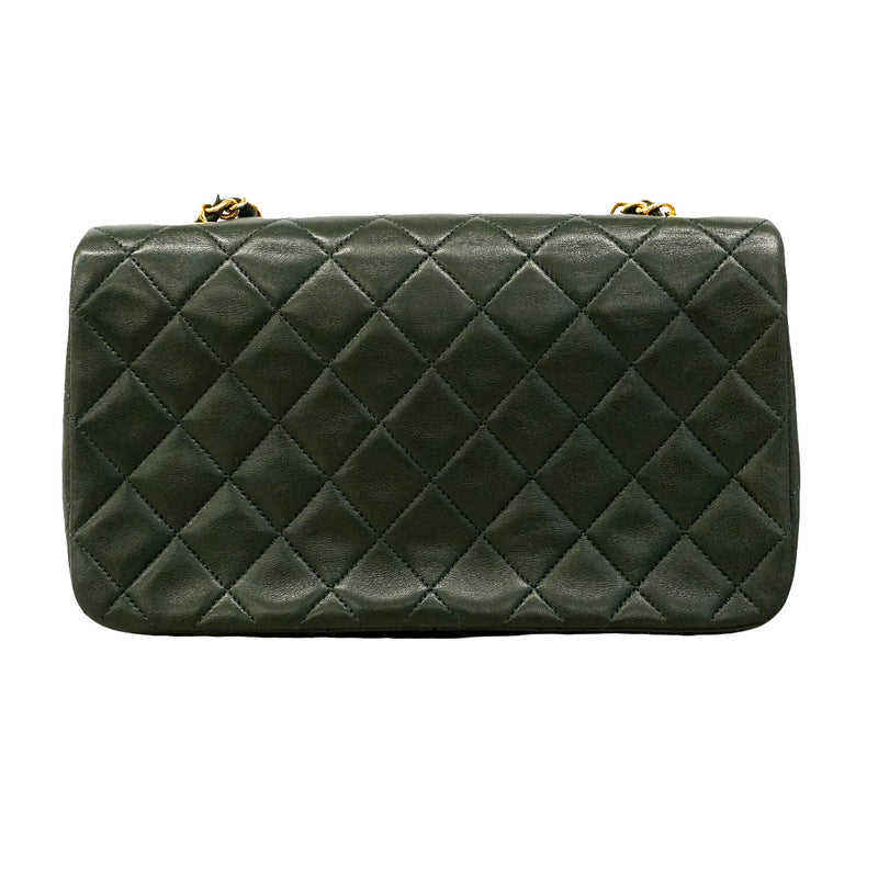 【6hb0989】シャネル ショルダーバッグ マトラッセ チェーンショルダー ラムスキン グリーン ゴールド金具【中古】レディース