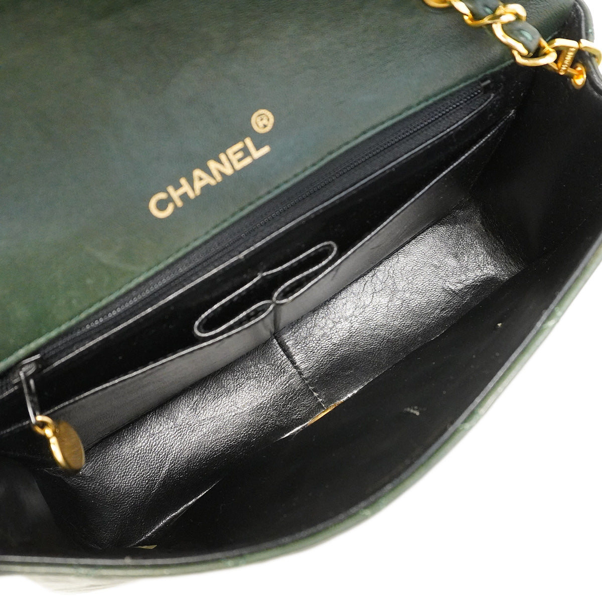 【6hb0989】シャネル ショルダーバッグ マトラッセ チェーンショルダー ラムスキン グリーン ゴールド金具【中古】レディース