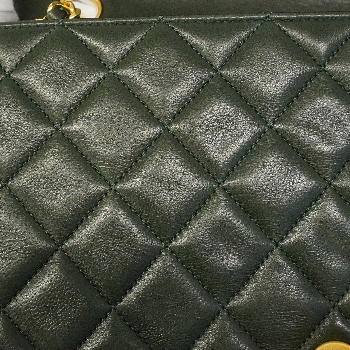 【6hb0989】シャネル ショルダーバッグ マトラッセ チェーンショルダー ラムスキン グリーン ゴールド金具【中古】レディース