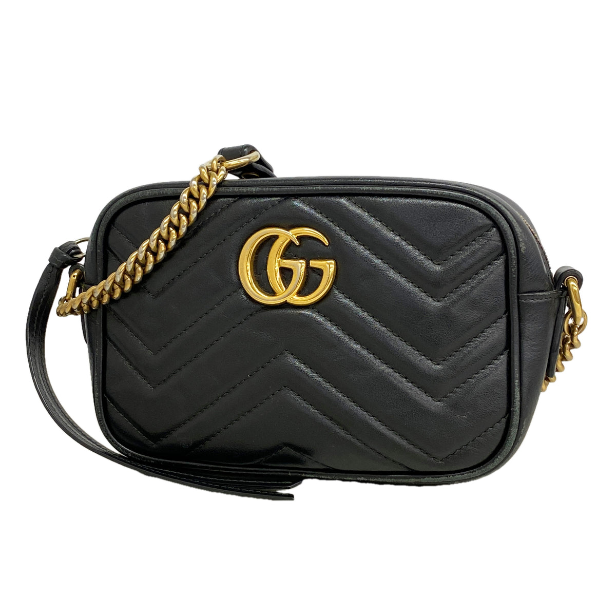 【6hb1018-k】グッチ ショルダーバッグ GGマーモント 448065 レザー ブラック ゴールド金具【中古】レディース