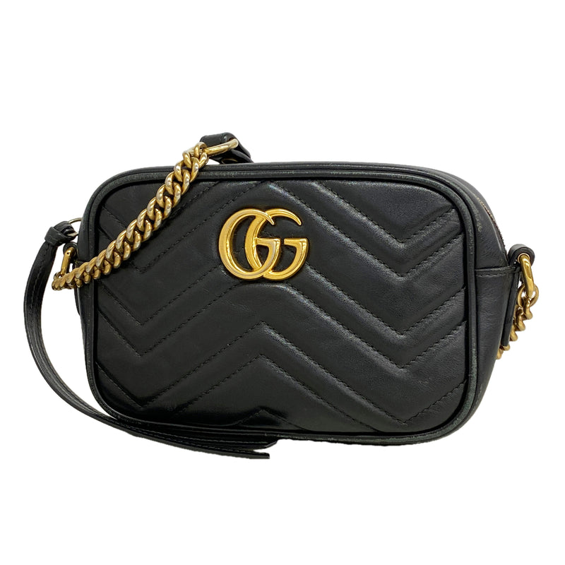【6hb1018-k】グッチ ショルダーバッグ GGマーモント 448065 レザー ブラック ゴールド金具【中古】レディース