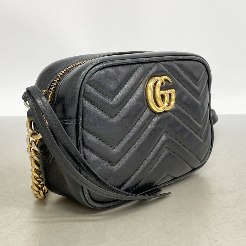 【6hb1018-k】グッチ ショルダーバッグ GGマーモント 448065 レザー ブラック ゴールド金具【中古】レディース