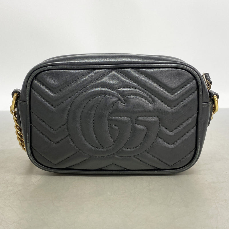 【6hb1018-k】グッチ ショルダーバッグ GGマーモント 448065 レザー ブラック ゴールド金具【中古】レディース