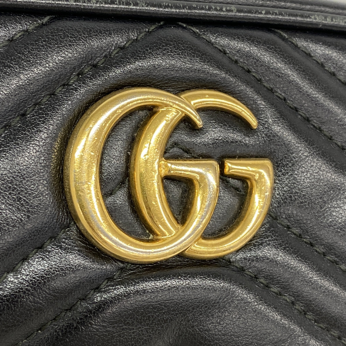 【6hb1018-k】グッチ ショルダーバッグ GGマーモント 448065 レザー ブラック ゴールド金具【中古】レディース