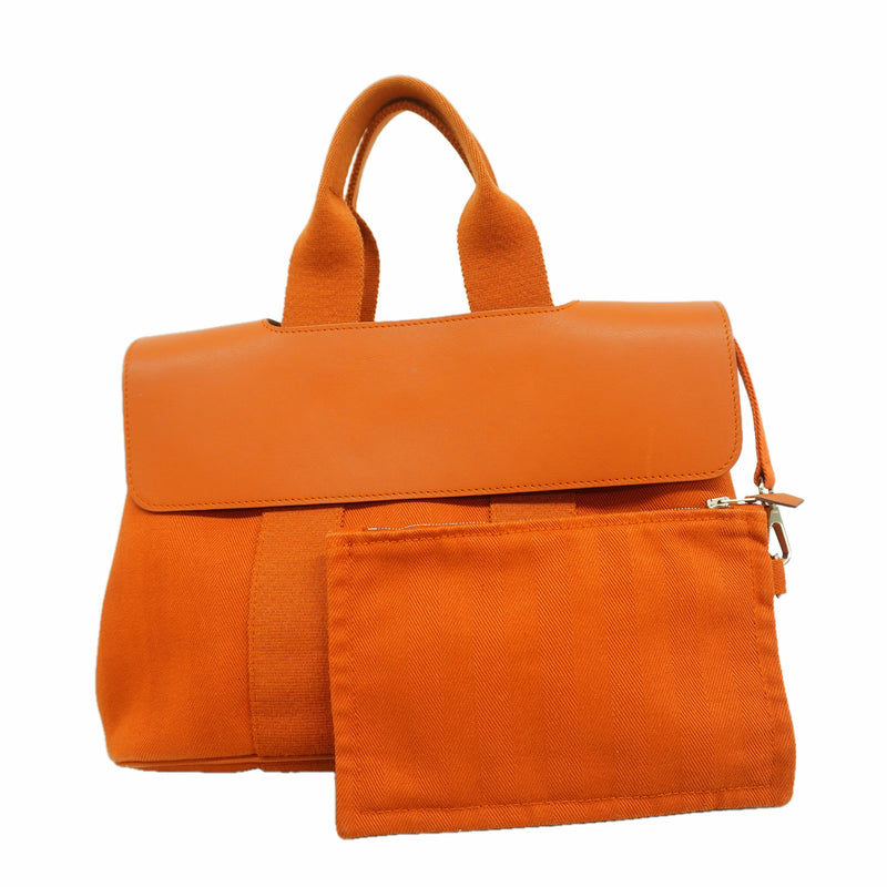 【6hb1058】エルメス ハンドバッグ ヴァルパライソPM トワルシェブロン オレンジ シルバー金具【中古】レディース