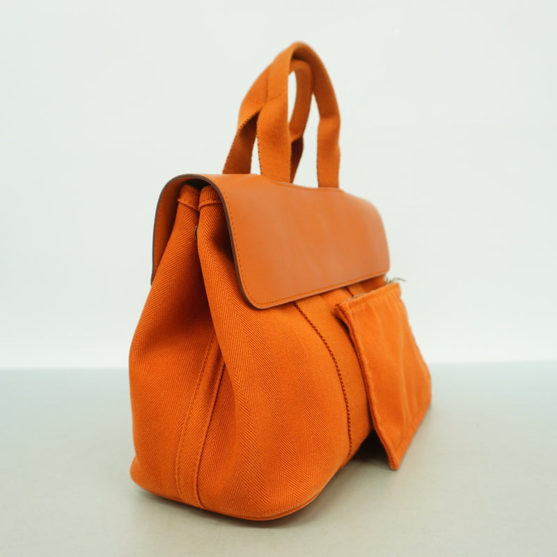 【6hb1058】エルメス ハンドバッグ ヴァルパライソPM トワルシェブロン オレンジ シルバー金具【中古】レディース