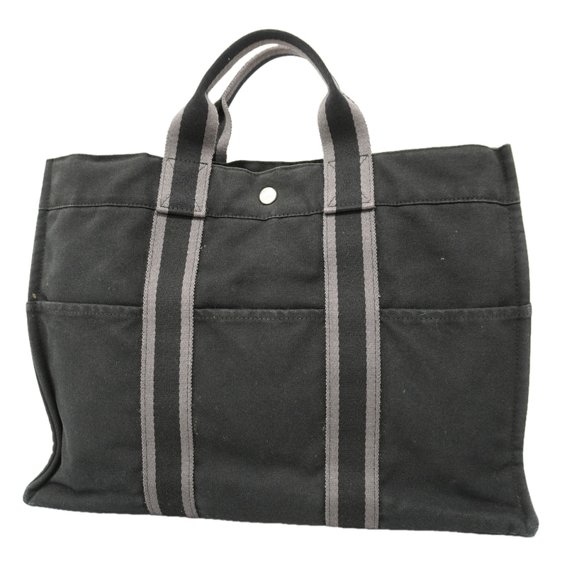 【6hb1079-k】エルメス トートバッグ フールトゥMM キャンバス ブラック シルバー金具【中古】メンズ レディース ユニセックス
