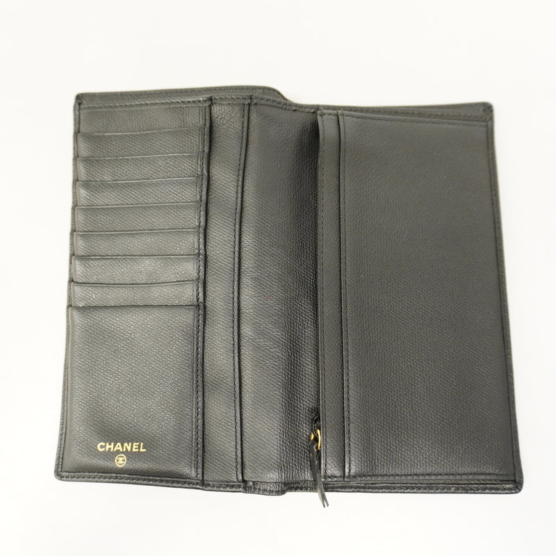 【6hb1097-k】シャネル 長財布 ココボタン キャビアスキン ブラック ゴールド金具【中古】レディース