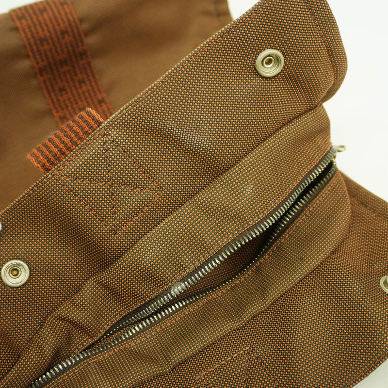 【6hb1121-k】エルメス トートバッグ エールラインMM ナイロン ブラウン シルバー金具【中古】レディース