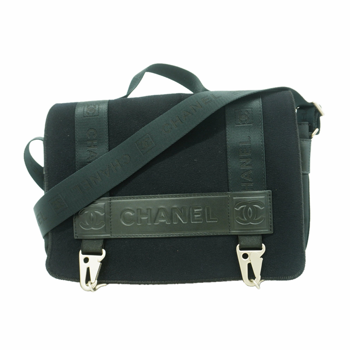 【6hb1155-k】シャネル ハンドバッグ スポーツ レザー フェルト ブラック シルバー金具 2wayバッグ【中古】レディース
