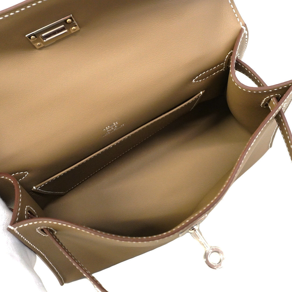 ★SALE【6hb1177-e-g】エルメス ハンドバッグ ポシェットケリー スイフト エトゥープ シルバー金具 G刻印【中古】レディース