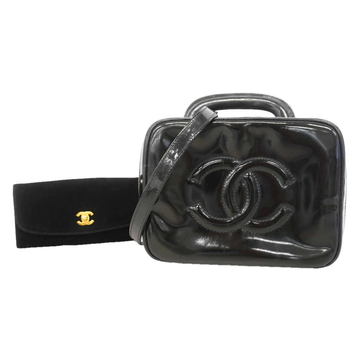 【6hb1186-k】シャネル バニティバッグ パテントレザー ブラック ゴールド金具 2wayバッグ【中古】レディース