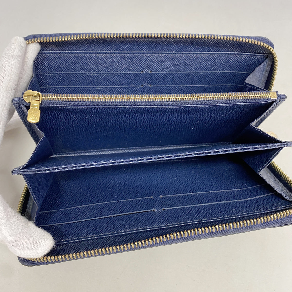 【6hb1205-k】ルイヴィトン 長財布 ダミエ・パイエット ジッピーウォレット N63172 ブルー エベヌ【中古】レディース