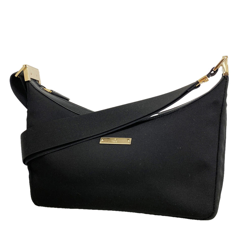 【6hb1215-k】グッチ ショルダーバッグ 019 0433 キャンバス ブラック ピンクゴールド金具【中古】レディース