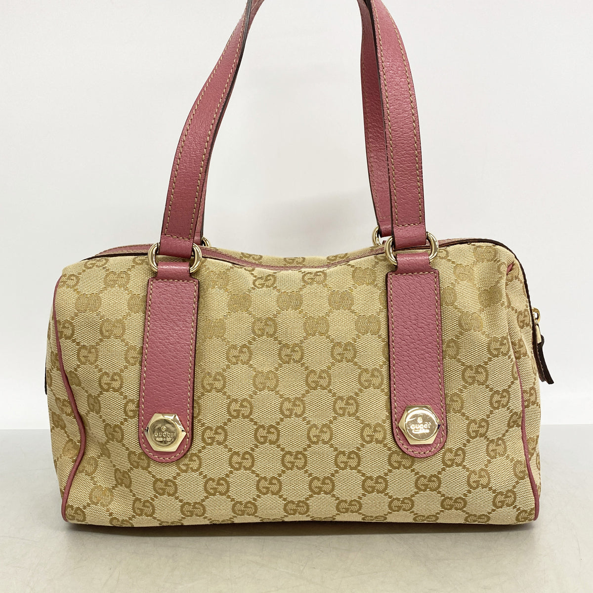 【6hb1218-k】グッチ ハンドバッグ GGキャンバス 152457 キャンバス ブラウン ピンク シャンパンゴールド金具【中古】レディース
