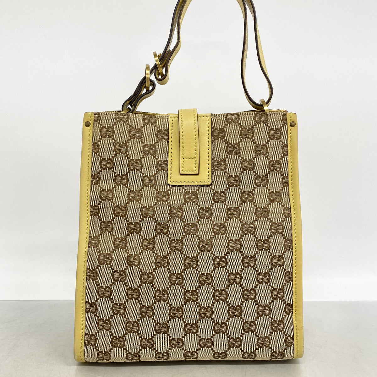 【6hb1219-k】グッチ トートバッグ GGキャンバス 110292 キャンバス ブラウン イエロー ゴールド金具【中古】レディース