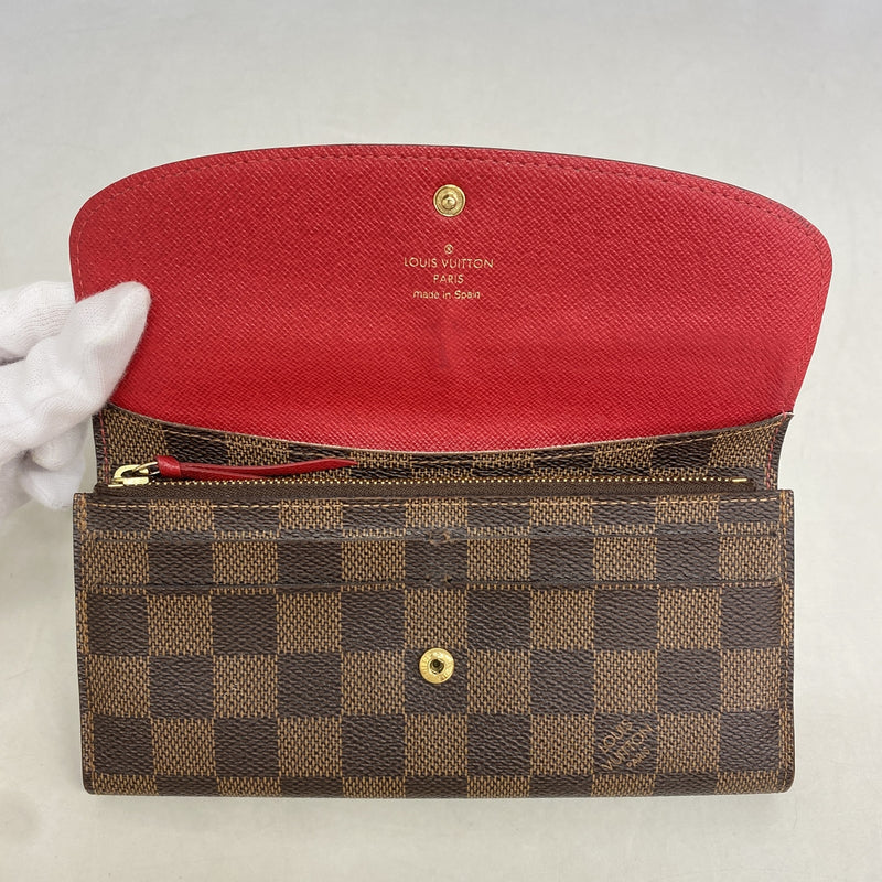 【6hb1224-k】ルイヴィトン 長財布 ダミエ ポルトフォイユ エミリー N63544 エベヌ/ルージュ【中古】レディース