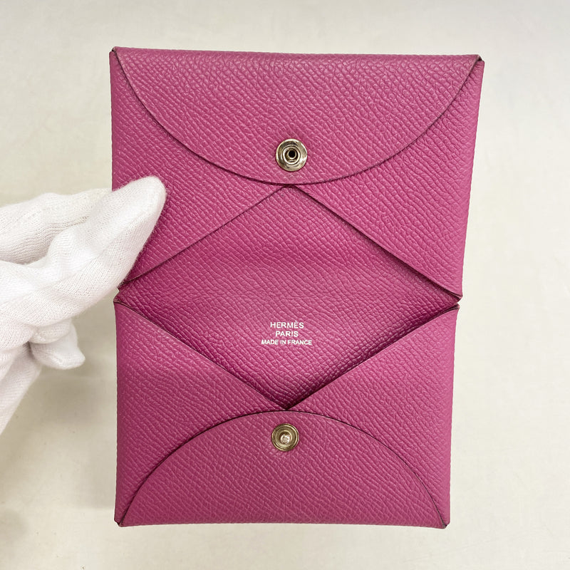 【6hb1228】エルメス カードケース カルヴィ ヴォーエプソン ローズパープル シルバー金具 A刻印【中古】レディース