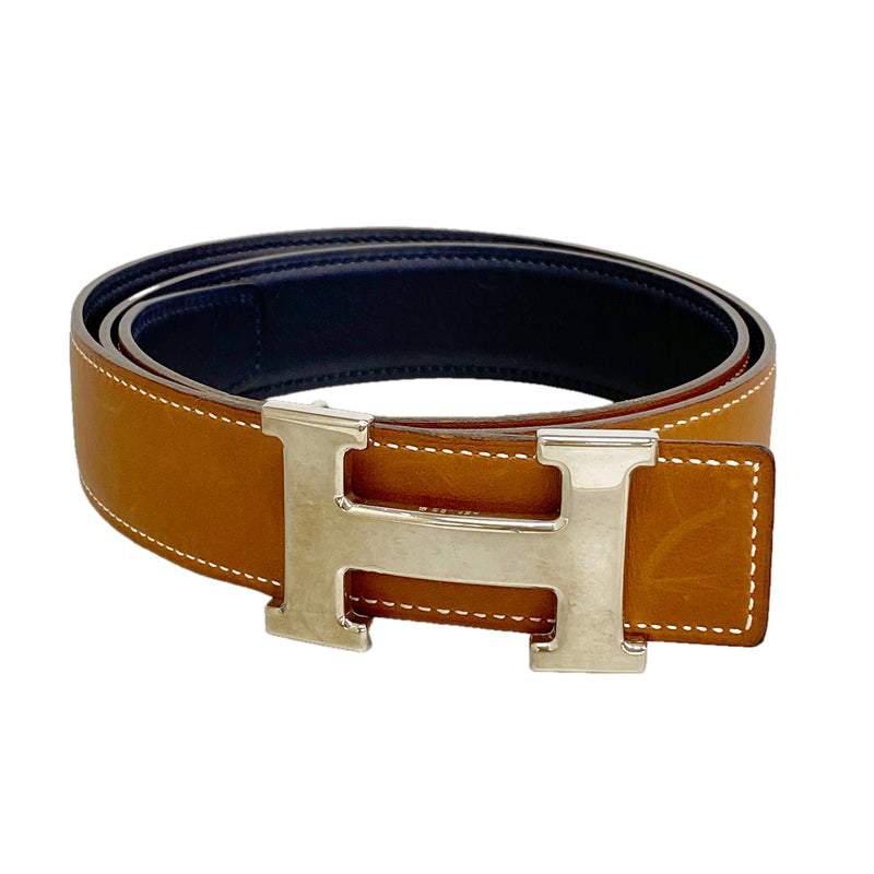 【6hb1229】エルメス ベルト コンスタンスベルト ボックスカーフ バレニア フォーブ/ブルーネイビー シルバー金具 □C刻印【中古】メンズ レディース ユニセックス